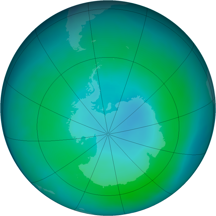 Antarctic ozone map for February 2015